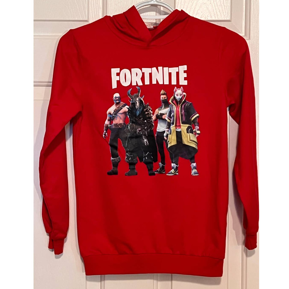 Boomer 160 Boy's Red Fortnite Long Sleeve Shirt Hoodie 21" Long x 14‎ 1/2" PTP